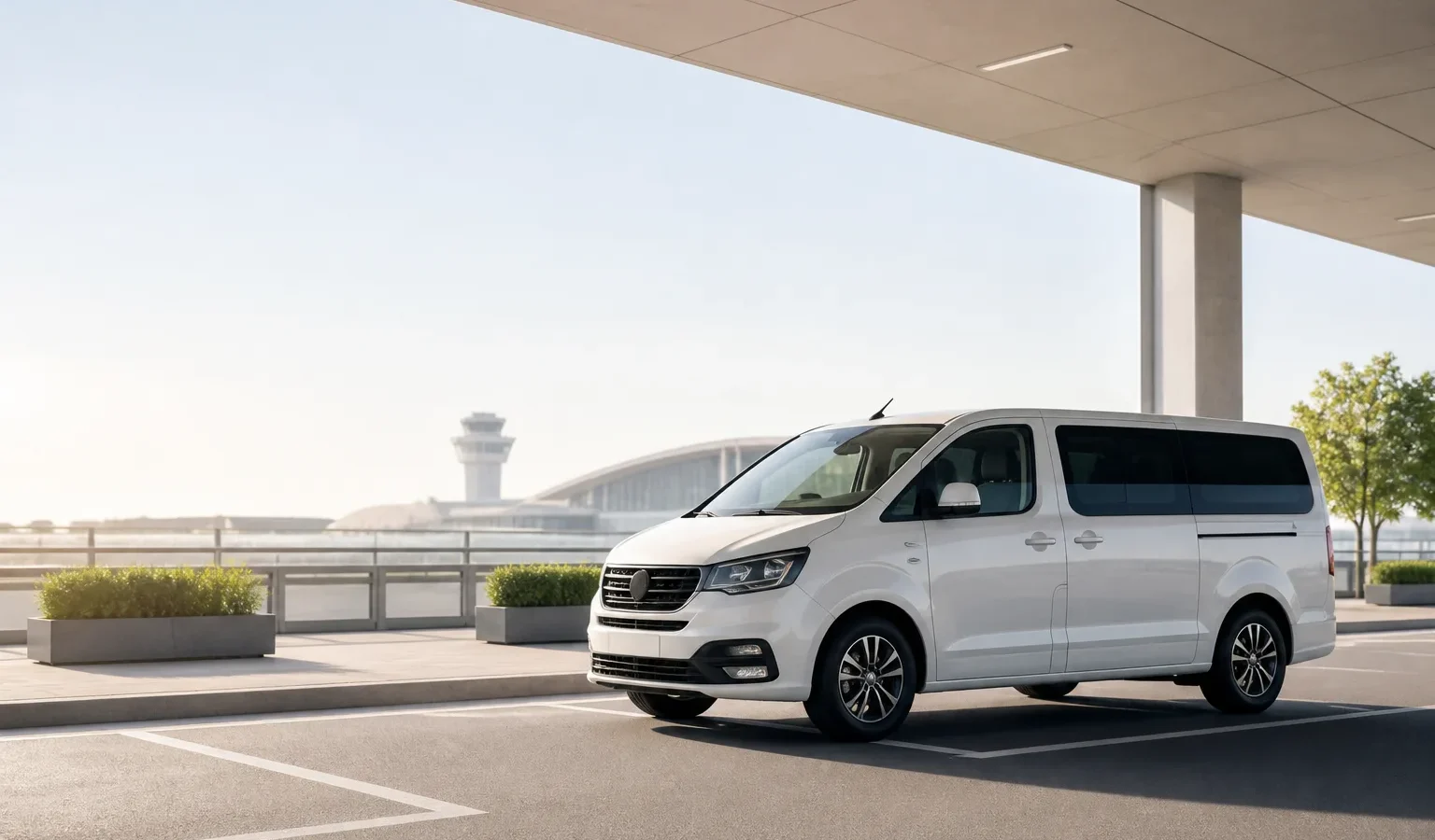 Shuttle van έτοιμο για μεταφορά προς το αεροδρόμιο